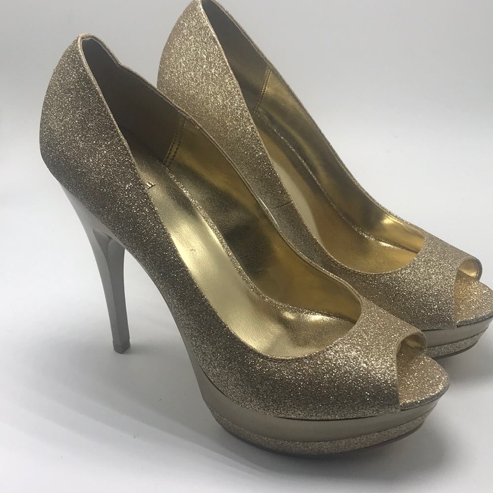 Brand New Glitter Gold Bakers Platform Heels Gem